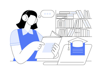 Study in a library isolated cartoon vector illustrations.