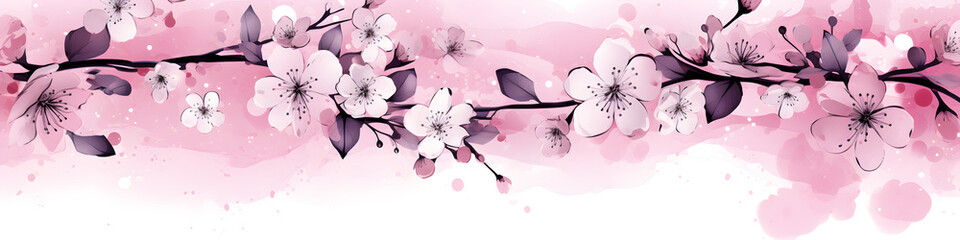 ink and water sketch of cherry blossom flowers background banner