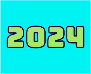 Happy New Year 2024 Abstract Green And Blue Graphic Design Vector Logo Symbol Illustration With Cyan Background
