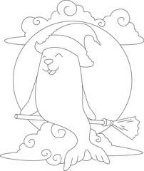 Seal Halloween Witch Broom Animal Vector Graphic Art Illustration