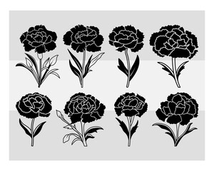 Carnation Svg, Carnation Silhouette, Carnation Flower svg, Floral, Cute Carnation, Carnation Vector, Carnation Outline, Cut Files