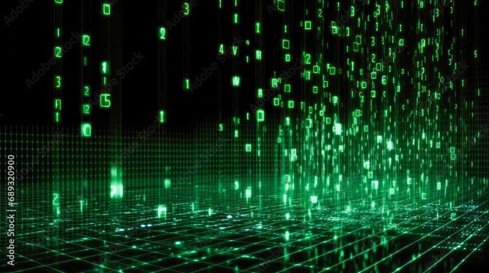 Poster binary code on black background, computer generated abstract background