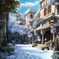gaming world with snow and christmas decorations