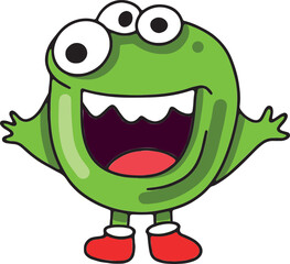 Cute character or green monster wearing New Year socks in cartoon style, winter holiday theme mascot for children, fantastic creature