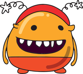 Cute character or yellow monster in a New Year's costume in a cartoon style, mascot on the theme of winter holidays for children, fantastic creature