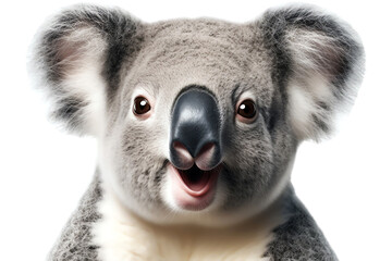 funny happy koala face isolated on transparent background - obrazy, fototapety, plakaty