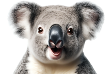 funny happy koala face isolated on transparent background