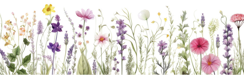 watercolor seamless pattern background wildflowers collection,