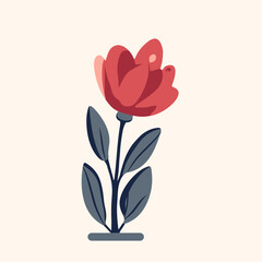 Romantic vector blooming flower. Cartoon red petal. Valentines day, flat style. Vintage style. Romantic icon.