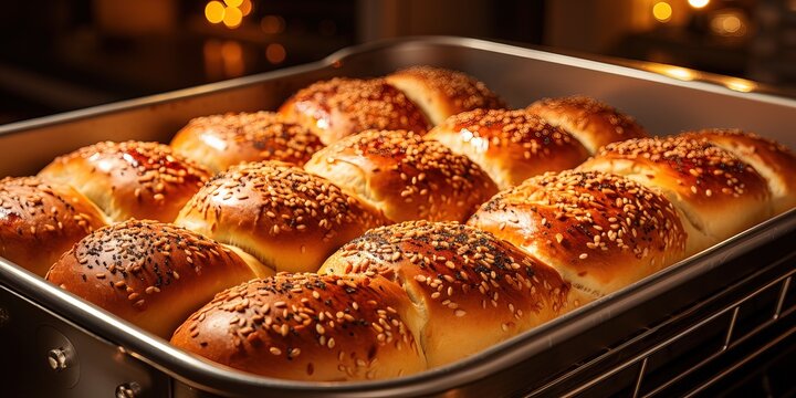 P&atilde;o quentinho na forma, assado em forno com gergelim