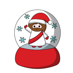 Snow globe with cute Jesus Christ Santa in color