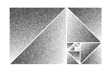  Big Golden ratio stippled rectangle and triangles - visualization of Fibonacci Sequence - vector concept of gold proportion