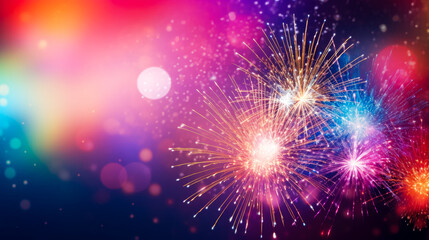 Naklejka premium Colorful firework background for celebration happy new year and merry christmas