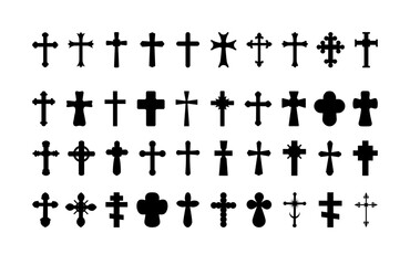   Christian cross elements set - visualization of cross vector types - vector concept of vintage  Christianlike 

emblem   - obrazy, fototapety, plakaty