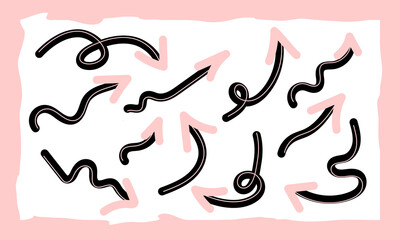 Obraz premium Arrow icon. Direction icon. Hand drawn arrow set. Set of hand drawn arrows. Doodle arrow. Arrows sign.