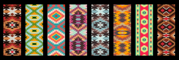  Old carpet pattern set - visualization of traditional rug textile - vector concept of vintage tribal pattern  
