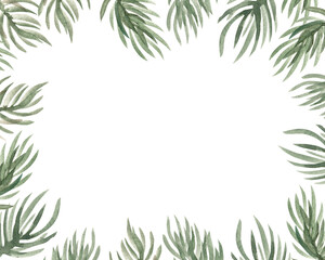 Pine branches in gouache. Rectangular frame made of pine branches