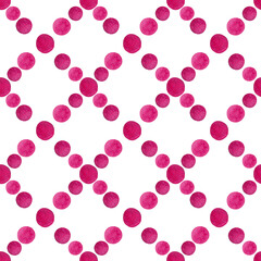 Decorative design with hot pink watercolor circles. Seamless abstract pattern. Creative background with brush strokes