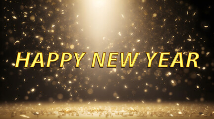 HAPPY NEW YEAR Illustration. Gold text, Golden Background and New Year Text from Photoshop