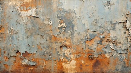 A close-up of a weathered metal surface, with rust and peeling paint adding to its texture. - obrazy, fototapety, plakaty