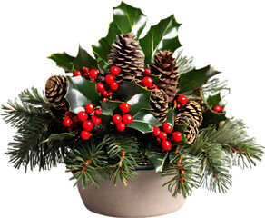 An image of pine cones and holly branches. 