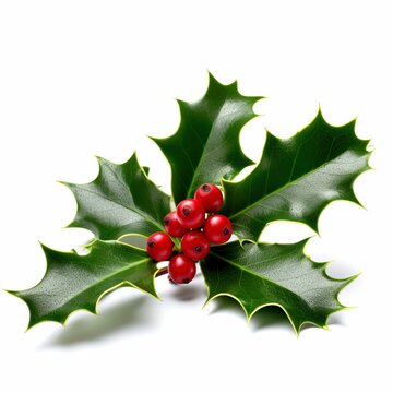 holly leaves and berries isolated on white