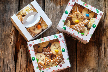 various types of Christmas cookies and gingerbread in a gift box