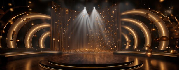 stage with gold lights and stage on the background,