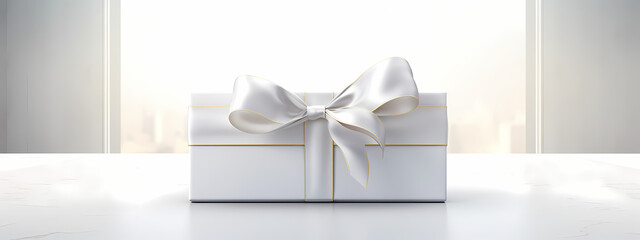 An elegant and minimalist background, displaying a single exquisitely wrapped gift box