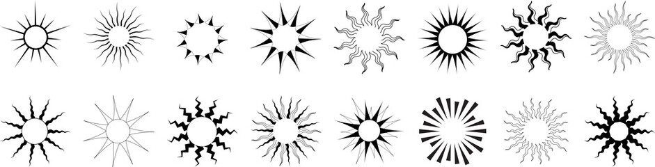    Sun rays elements set - visualization of  solar corona types - transparent PNG concept of vintage ray or beam  emblem  