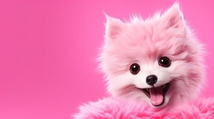a cute cute pink animal is smiling against a pink background,