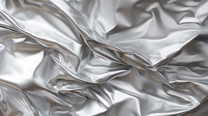 A close-up shot of a piece of crinkled foil, with light bouncing off its textured surface.