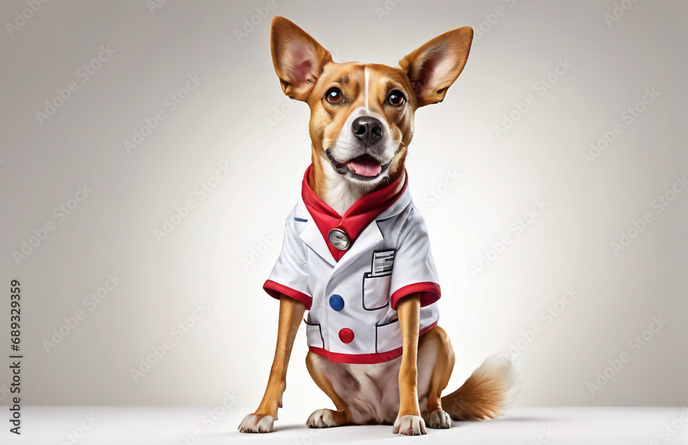 Wall mural anthropomorphic caricature dog wearing a chemistry clothing with chemical tools
