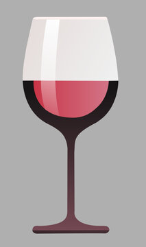 wine glass with some red blush wine and highlight in simple flat style