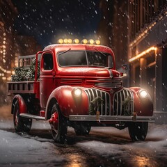 red Christmas truck, 3D rendered model
