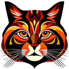 Colorful cat head isolated on a white background. Vector illustration.