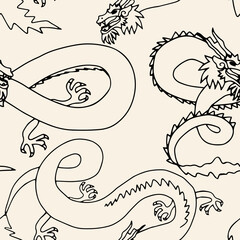 Seamless pattern with Dragon. Chinese dragon, line drawing illustration. Design print media. China lunar calendar animal.