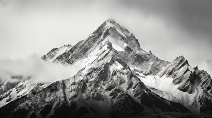Obraz premium Panoramic view of tall mountain peaks in black and white