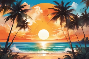 tropical island with palm trees an ocean created with generative AI software