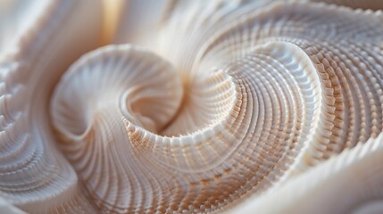 A close-up shot of a textured seashell, with its intricate patterns and ridges.