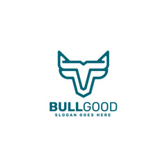 Vector Logo Illustration Strong Bull Line Art Style