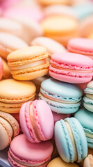 Obraz premium Colorful macaroon cookies background. Sweet macaroons.
