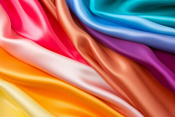 abstract background of multicolored wavy silk fabric closeup
