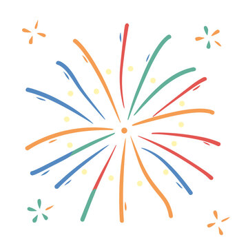 Decorative colorful bursting fireworks isolated. minimal style. New Year's Eve fireworks. Festive sparks and explosions. Vector illustration.	
