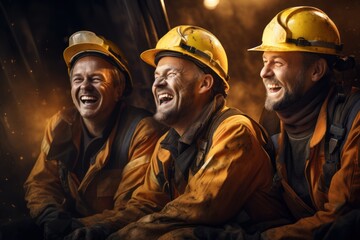 Fototapeta premium group of workers doing construction work in construction industry smiling and laughing