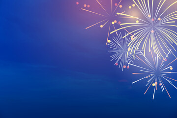 abstract group of exploding colorful of fireworks bright light and fire glitter on blue night sky...