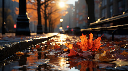 Autumn leaves in the city. Autumn in the city.