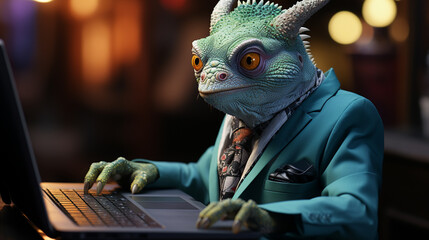 Chameleon wearing business suit.