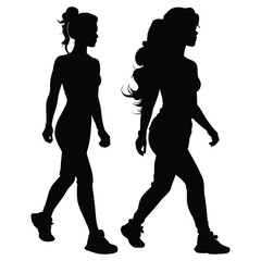  Young woman fitness exercise silhouette on white