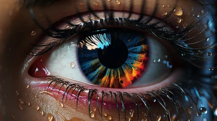 Tuinposter Closeup view of human colorful eyes. © andranik123